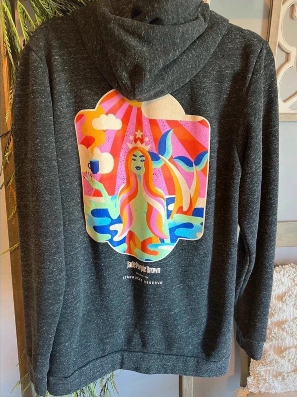 Starbucks Reserve Dark Gray Graphic Hoodie Sweatshirt - Mermaid Artwork